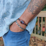 Unique Handcrafted Genuine Leather Bracelet with Purple Agate Stone Setting-Life Style Unisex Gift Fashion Jewelry Bangle Cuff Wristband