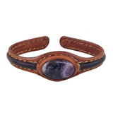 Unique Handcrafted Genuine Leather Bracelet with Purple Agate Stone Setting-Life Style Unisex Gift Fashion Jewelry Bangle Cuff Wristband