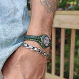 Unique Handcrafted Green Leather Bracelet with Purple Agate Stone Setting-Life Style Unisex Gift Fashion Jewelry Bangle Cuff Wristband