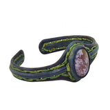 Unique Handcrafted Green Leather Bracelet with Purple Agate Stone Setting-Life Style Unisex Gift Fashion Jewelry Bangle Cuff Wristband