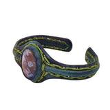 Unique Handcrafted Green Leather Bracelet with Purple Agate Stone Setting-Life Style Unisex Gift Fashion Jewelry Bangle Cuff Wristband