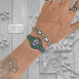 Unique Handcrafted Green Leather Bracelet with Purple Agate Stone Setting-Life Style Unisex Gift Fashion Jewelry Bangle Cuff Wristband