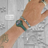 Unique Handcrafted Green Leather Bracelet with Purple Agate Stone Setting-Life Style Unisex Gift Fashion Jewelry Bangle Cuff Wristband