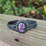 Unique Handcrafted Green Leather Bracelet with Purple Agate Stone Setting-Life Style Unisex Gift Fashion Jewelry Bangle Cuff Wristband