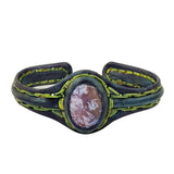 Unique Handcrafted Green Leather Bracelet with Purple Agate Stone Setting-Life Style Unisex Gift Fashion Jewelry Bangle Cuff Wristband