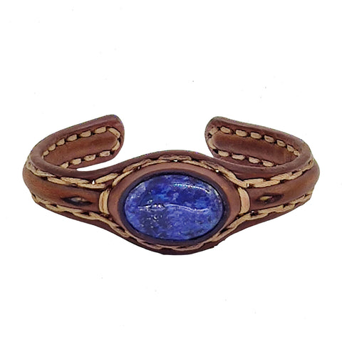 Handcrafted Genuine Brown Leather Bracelet with  Sodalite Stone Setting-Life Style Unisex Gift Fashion Jewelry Bangle-Cuff-Handwrist
