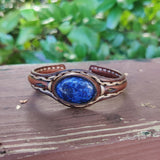 Handcrafted Genuine Brown Leather Bracelet with  Sodalite Stone Setting-Life Style Unisex Gift Fashion Jewelry Bangle-Cuff-Handwrist