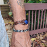 Handcrafted Genuine Brown Leather Bracelet with  Sodalite Stone Setting-Life Style Unisex Gift Fashion Jewelry Bangle-Cuff-Handwrist
