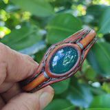 Unique Handcrafted Genuine Brown Leather Bracelet with Green Agate Stone-Unisex Gift Fashion Jewelry with Naturel Stone Cuff