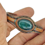 Unique Handcrafted Genuine Brown Leather Bracelet with Green Agate Stone-Unisex Gift Fashion Jewelry with Naturel Stone Cuff