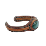Unique Handcrafted Genuine Brown Leather Bracelet with Green Agate Stone-Unisex Gift Fashion Jewelry with Naturel Stone Cuff