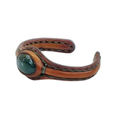 Unique Handcrafted Genuine Brown Leather Bracelet with Green Agate Stone-Unisex Gift Fashion Jewelry with Naturel Stone Cuff