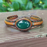 Unique Handcrafted Genuine Brown Leather Bracelet with Green Agate Stone-Unisex Gift Fashion Jewelry with Naturel Stone Cuff