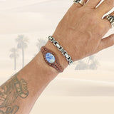 Unique Handcrafted Genuine Brown Leather Bracelet with Blue Spot Jasper Stone-Unisex Gift Fashion Jewelry with Naturel Stone Cuff