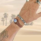 Unique Handcrafted Genuine Brown Leather Bracelet with Blue Spot Jasper Stone-Unisex Gift Fashion Jewelry with Naturel Stone Cuff