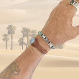 Unique Handcrafted Genuine Brown Leather Bracelet with Blue Spot Jasper Stone-Unisex Gift Fashion Jewelry with Naturel Stone Cuff