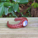 Unique Handcrafted Genuine Brown Leather Bracelet with Blue Spot Jasper Stone-Unisex Gift Fashion Jewelry with Naturel Stone Cuff