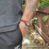 Unique Handcrafted Genuine Brown Leather Bracelet with Blue Spot Jasper Stone-Unisex Gift Fashion Jewelry with Naturel Stone Cuff