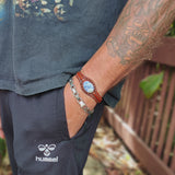 Unique Handcrafted Genuine Brown Leather Bracelet with Blue Spot Jasper Stone-Unisex Gift Fashion Jewelry with Naturel Stone Cuff