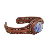 Unique Handcrafted Genuine Brown Leather Bracelet with Blue Spot Jasper Stone-Unisex Gift Fashion Jewelry with Naturel Stone Cuff