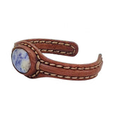 Unique Handcrafted Genuine Brown Leather Bracelet with Blue Spot Jasper Stone-Unisex Gift Fashion Jewelry with Naturel Stone Cuff