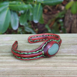 Unique Handcrafted Vegetal Brown Leather Bracelet with Green Agate Stone-Unisex Gift Fashion Jewelry with Naturel Stone Cuff