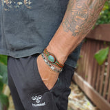 Unique Handcrafted Vegetal Brown Leather Bracelet with Green Agate Stone-Unisex Gift Fashion Jewelry with Naturel Stone Cuff