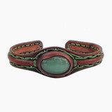 Unique Handcrafted Vegetal Brown Leather Bracelet with Green Agate Stone-Unisex Gift Fashion Jewelry with Naturel Stone Cuff