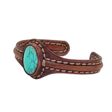 Handcrafted Genuine Brown Vegetal Leather Bracelet with Firuze Stone-Unisex Gift Fashion Jewelry Natural Stone Cuff Wristband