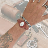 Unique Handcrafted Genuine Brown Leather Bracelet with White Agate Stone-Life Style Unisex Gift Fashion Jewelry Bangle-Cuff-Handwrist