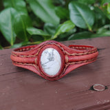 Unique Handcrafted Genuine Brown Leather Bracelet with White Agate Stone-Life Style Unisex Gift Fashion Jewelry Bangle-Cuff-Handwrist