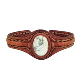Unique Handcrafted Genuine Brown Leather Bracelet with White Agate Stone-Life Style Unisex Gift Fashion Jewelry Bangle-Cuff-Handwrist