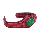 Unique Handcrafted Vegetal Maroon Color Leather Bracelet with Green Agate Stone-Unisex Gift Fashion Jewelry with Naturel Stone Cuff