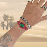 Unique Handcrafted Vegetal Maroon Color Leather Bracelet with Green Agate Stone-Unisex Gift Fashion Jewelry with Naturel Stone Cuff