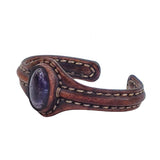 Unique Handcrafted Brown Leather Bracelet with Purple Agate Stone Setting-Life Style Unisex Gift Fashion Jewelry Bangle Cuff Wristband