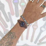 Unique Handcrafted Brown Leather Bracelet with Purple Agate Stone Setting-Life Style Unisex Gift Fashion Jewelry Bangle Cuff Wristband