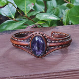 Unique Handcrafted Brown Leather Bracelet with Purple Agate Stone Setting-Life Style Unisex Gift Fashion Jewelry Bangle Cuff Wristband