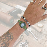 Boho Handcrafted Genuine Green Leather Bracelet with White Agate Stone Setting-Life Style Unisex Gift Fashion Jewelry Bangle-Cuff-Handwrist