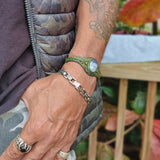 Boho Handcrafted Genuine Green Leather Bracelet with White Agate Stone Setting-Life Style Unisex Gift Fashion Jewelry Bangle-Cuff-Handwrist
