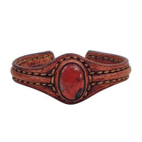 Unique Handcrafted Genuine Vegetal Brown Leather Bracelet with Red Tiger Eye Stone-Unisex Gift Fashion Jewelry Natural Stone Cuff