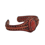 Unique Handcrafted Genuine Vegetal Brown Leather Bracelet with Red Tiger Eye Stone-Unisex Gift Fashion Jewelry Natural Stone Cuff