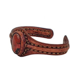 Unique Handcrafted Genuine Vegetal Brown Leather Bracelet with Red Tiger Eye Stone-Unisex Gift Fashion Jewelry Natural Stone Cuff