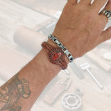 Unique Handcrafted Genuine Vegetal Brown Leather Bracelet with Red Tiger Eye Stone-Unisex Gift Fashion Jewelry Natural Stone Cuff