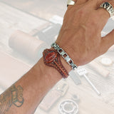 Unique Handcrafted Genuine Vegetal Brown Leather Bracelet with Red Tiger Eye Stone-Unisex Gift Fashion Jewelry Natural Stone Cuff