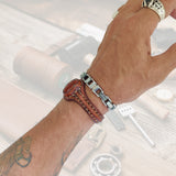Unique Handcrafted Genuine Vegetal Brown Leather Bracelet with Red Tiger Eye Stone-Unisex Gift Fashion Jewelry Natural Stone Cuff