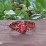 Unique Handcrafted Genuine Vegetal Brown Leather Bracelet with Red Tiger Eye Stone-Unisex Gift Fashion Jewelry Natural Stone Cuff