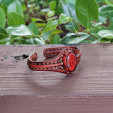 Unique Handcrafted Genuine Vegetal Brown Leather Bracelet with Red Tiger Eye Stone-Unisex Gift Fashion Jewelry Natural Stone Cuff