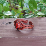 Unique Handcrafted Genuine Vegetal Brown Leather Bracelet with Red Tiger Eye Stone-Unisex Gift Fashion Jewelry Natural Stone Cuff