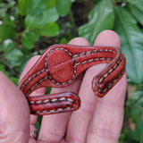 Unique Handcrafted Genuine Vegetal Brown Leather Bracelet with Red Tiger Eye Stone-Unisex Gift Fashion Jewelry Natural Stone Cuff