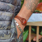Unique Handcrafted Genuine Vegetal Brown Leather Bracelet with Red Tiger Eye Stone-Unisex Gift Fashion Jewelry Natural Stone Cuff